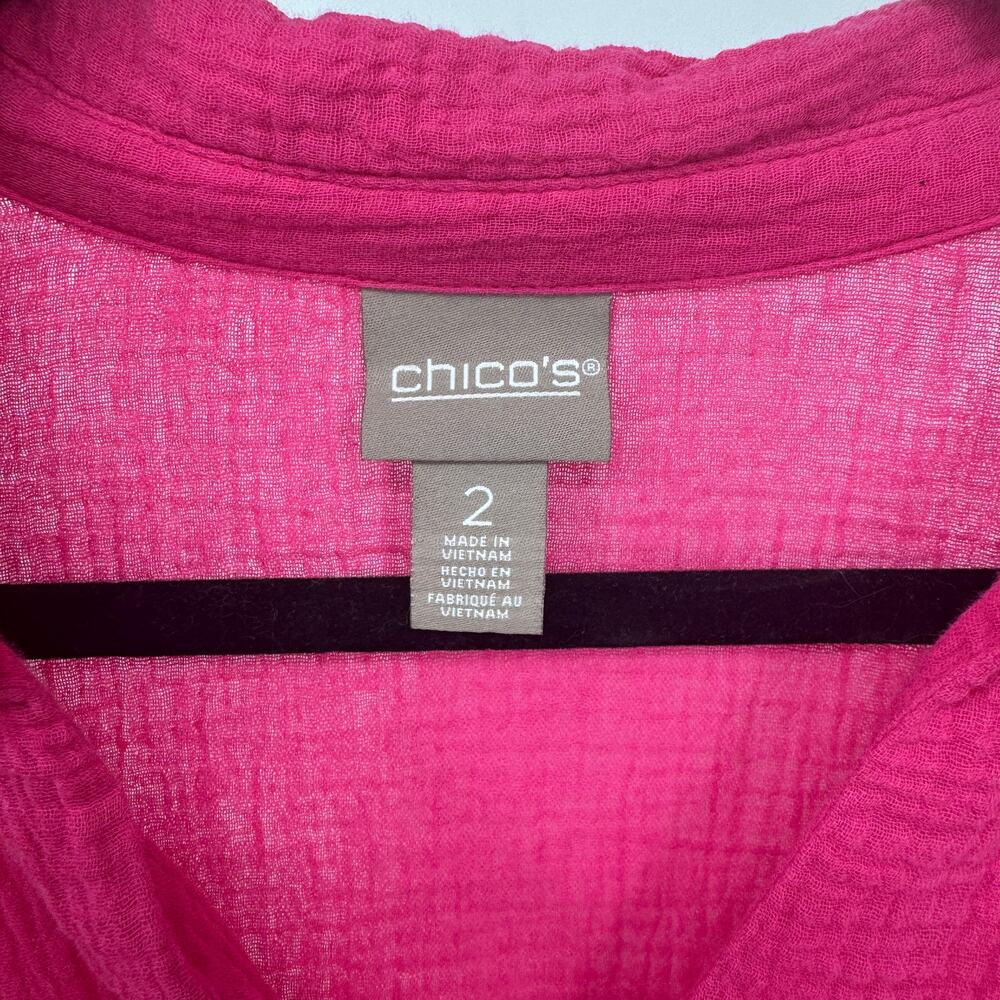 Chico's Women's 2/L Pink Gauzy Cotton Lagenlook Blouse - Picture 3 of 7
